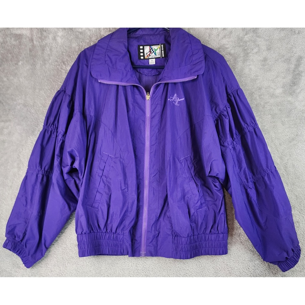 F.E.V. Sport Jacket Womens Medium Purple‎ 80s 90s Retro Vintage Windbreaker